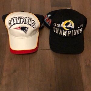 Lot of 2 Official NFL Super Bowl Champions Hats - Patriots and Rams